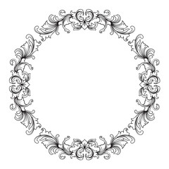 decorative frame Vintage baroque with floral ornament engraving illustration art