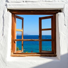 Ocean view from a wooden window
