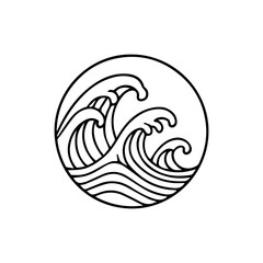 minimalist japanese wave pattern, semaless line art wave with traditional oriental style.