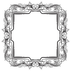 decorative frame Vintage baroque with floral ornament engraving illustration art