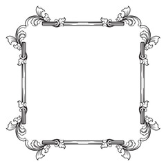 decorative frame Vintage baroque with floral ornament engraving illustration art
