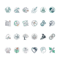 Diverse Icons Depicting Financial Growth and Prosperity, Graphic Representations of Investment, Innovation, and Economic Development Concepts
