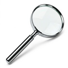 Magnifying glass with a chrome frame isolated on white background, a tool for investigation and exploration