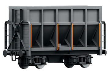 Heavy gray freight car with orange accents isolated on a transparent background gondola car