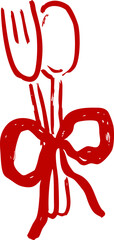 Hand Drawn Spoon And Fork Tied With A Bow, Whimsical Wedding Doodle Illustration