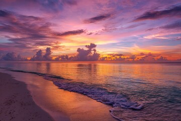Sunset over tropical beach, vibrant colors