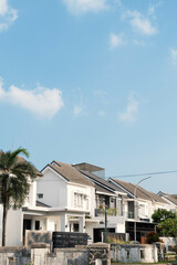 white modern house exterior in morning view, 