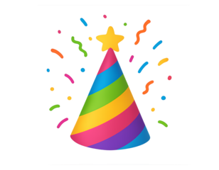 Colorful party hat with confetti isolated on transparent background