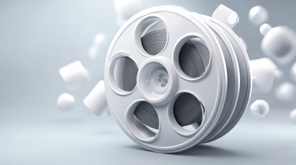 A film reel used to symbolize cinema, movies, filmmaking, or the broader concept of video production and entertainment.