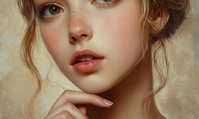 Captivating Portrait of a Young Woman with Freckles and Flowing Auburn Hair