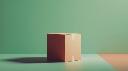 A single brown cardboard box on a green and orange background.