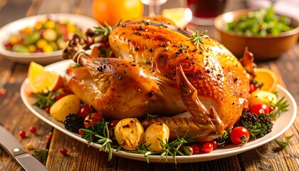 Roasted Thanksgiving turkey with side dishes