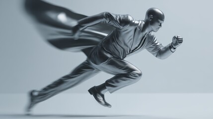 A man figure sprinting at full speed represents leadership and velocity, conveying concepts such as drive, ambition, dramatic transformation, or a corporate hero.