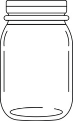 Mason jar line drawing, black and white vector, empty glass container, kitchen storage, minimalist design, outline, screw lid