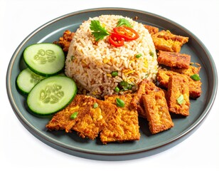 Traditional Nasi Goreng with Tempeh and Fried Chicken