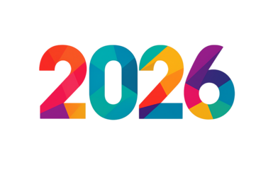 Colorful geometric numbers 2026 isolated on transparent background