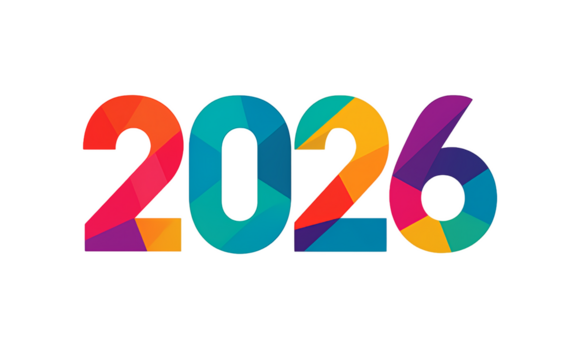 Colorful geometric numbers 2026 isolated on transparent background