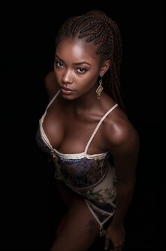  Stunning High Angle Portrait of Elegant Woman with Braided Hairstyle and Stylish Fashion , beautiful woman portrait , black background ,
