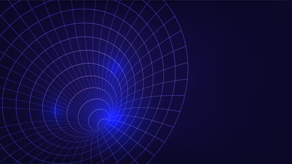 Abstract digital tunnel with glowing blue grid lines and light flares, ideal for technology, sci-fi and virtual space concepts