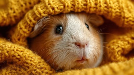 Guinea pig nestled in cozy yellow blanket during calm indoor setting