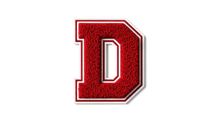 A red varsity letter d with a white outline isolated on a white background symbolizing academic or athletic distinction