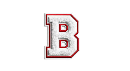 A white varsity letter b with a red outline isolated on a white background signifying excellence in academics or sports