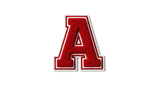 A red varsity letter a with a white outline isolated on a white background representing achievement and education