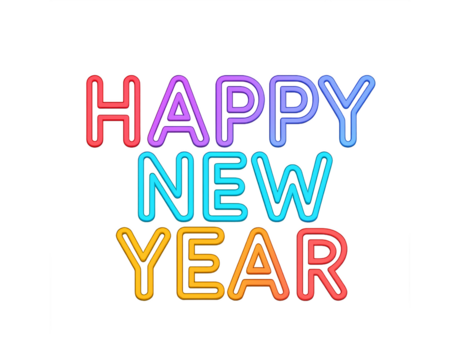 Happy new year colorful text isolated on transparent background