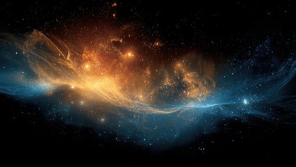 Fototapeta premium Cosmic nebula, swirling hues of orange and blue, scattered stars