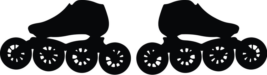 Silhouette of inline roller skates, black footwear, skating equipment, wheels, sport gear, white background, outdoor activity, motion