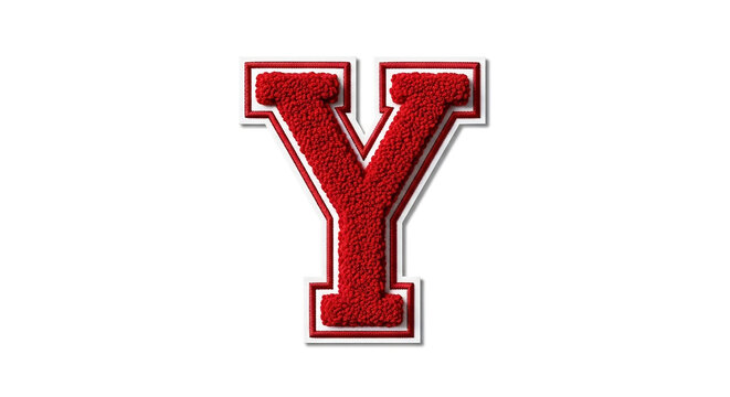 A textured red letter y with a white outline isolated on a white background resembling a varsity letter