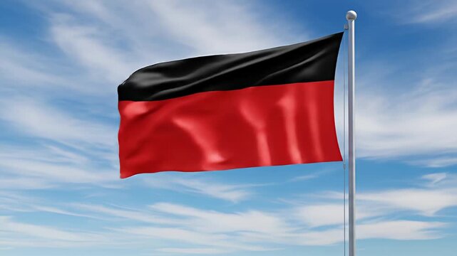 Black and Red Anarchist Flag Waving in Blue Sky