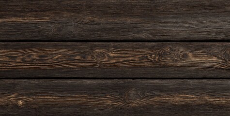 Naklejka premium Dark brown wooden planks, horizontal, close-up