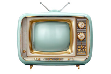Retro Light Green and Gold Television Set on Transparent Background