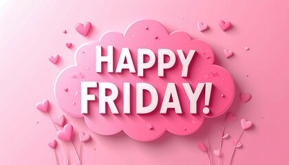 Sweet Pink Cloud Happy Friday Message with Hearts Decoration Background