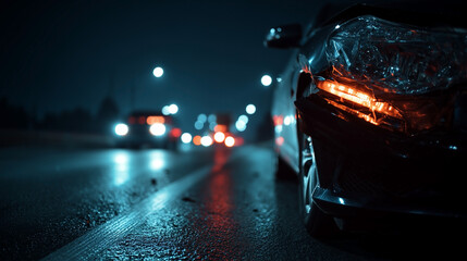 A car is in the middle of a busy street with other cars