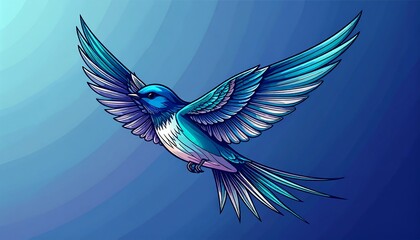 Obraz premium A vibrant blue bird in flight against a gradient background
