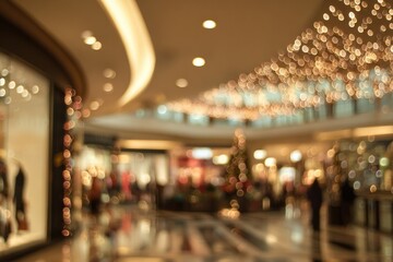 A blurred interior shot showcases the soft illumination of an indoor space, highlighting bokeh lights and indistinct shapes. The ambiance is warm and inviting