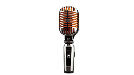 Fototapeta premium Shiny vintage microphone illustration tilted slightly retro style music mic clipart on white background