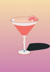 martini glass with cherry,  transparent Set of daiquiri cocktails with lime slices and strawberries in different glasses. Watercolor illustration isolated on black background. Summer party tropical