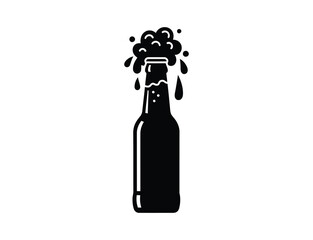 Silhouette of a beer bottle with exploding foam