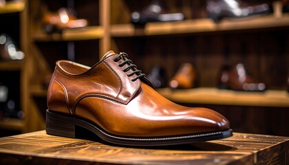 Polished brown leather oxford on display