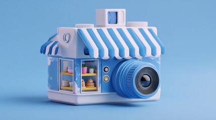 A stylized camera, representing a "Gallery," "Camera," "Photo Booth," or "Social Media" icon.