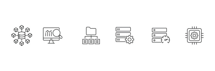 Big Data black Icon. Big data, database and server line icons. Network technology, hosting, security pictogram collection. Vector illustration.