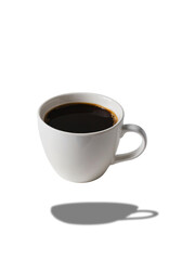 Obraz premium Espresso in Glass Cup, shadow and isolated on transparent background, Two clear glasses are filled with iced coffee beverages against a solid black background. The left glass contains a lighter coffee