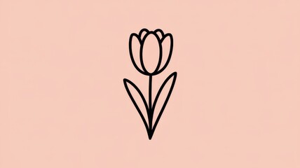 Obraz premium A flower with a stem is drawn in black on a pink background. The flower is a tulip and the stem is thin