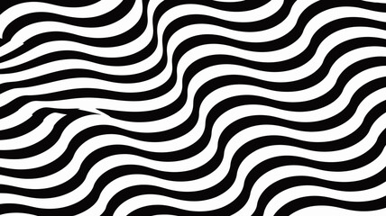Dynamic black and white wavy stripes create a mesmerizing optical illusion, perfect for modern design and abstract backgrounds.