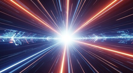 Obraz premium Abstract Light Speed Tunnel With Digital Data Streams