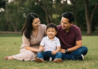 indoor portrait of beautiful asian family
