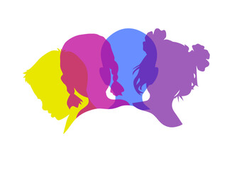  silhouettes of children faces. Stock vector illustration. hand drawn. Not AI